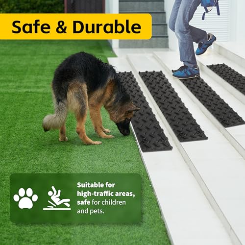 MaxxHaul 51094 6 PCS Rubber Stair Tread for Stairs & Steps, Skid Resistant Indoor and Outdoor Stair Treads, Self-Adhesive Rubber Safety Mats with Non-Slip Tread Surface, 15.5" x 4" Each, Black