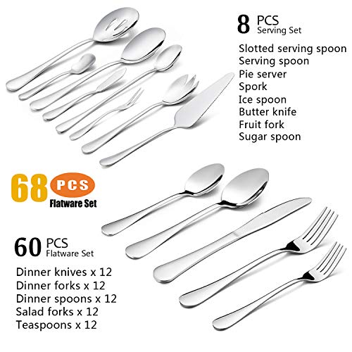 HaWare 68 Pieces Silverware Set with Serving Utensils, Service for 12 - size: 68 Pieces
