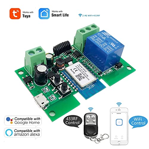 WiFi Inching/Selflocking Relay Modules WiFi Momentary Switch with 433 MHz RF Remote Control(Tuya SmartLife APP) - color: DC1+433, size: Tuya