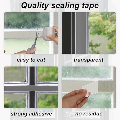 Transparent Window Weather Sealing Tape, 2in x 33ft/5cm x 10m Weather Stripping Residue-Free Clear Window Insulation Tape for Doors Windows Shower Glass Gaps