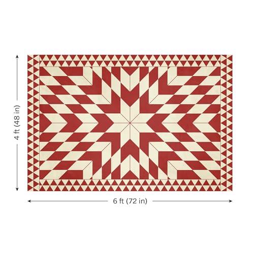 Carolina Creekhouse Vinyl Floor Mat 4'x6' - Red Geometric Pattern - Waterproof Non-Slip Kitchen Rug - Hard Floor Safe - Eco-Friendly Flat Weave - 4'x6' - color: Red, size: 4'x6'