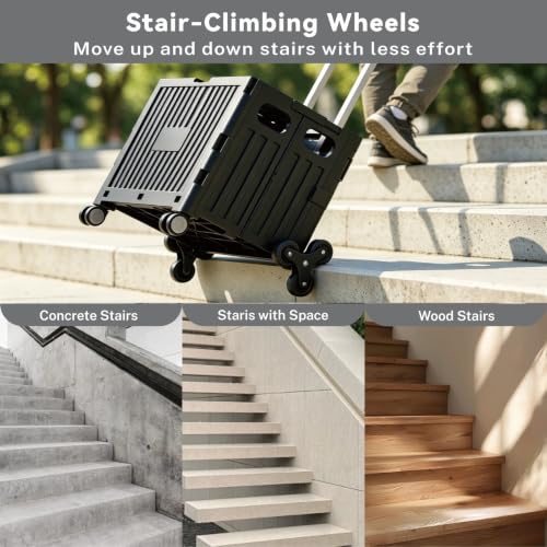 Foldable Shopping Cart: Plastic Stair Climbing Cart & Rolling Crate - color: Black(stair-climbing)