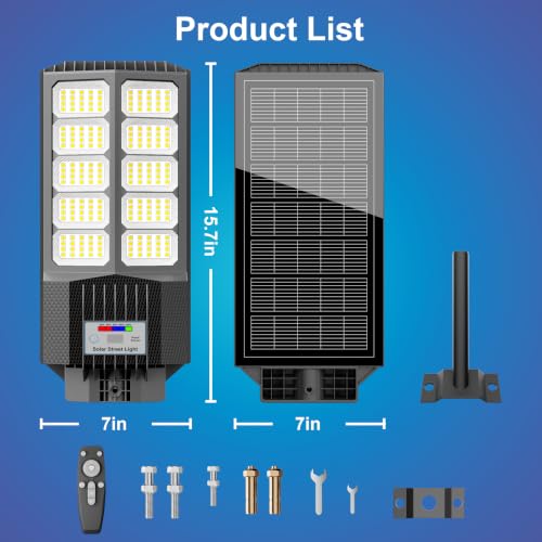 Solar Street Lights Outdoor Waterproof 6500W Solar Flood Lights Dusk to Down with Motion Sensor for Parking Lot, Outdoor Street Light Solar Powered 7000K for Yard Patio and Walkway - size: L-1PC