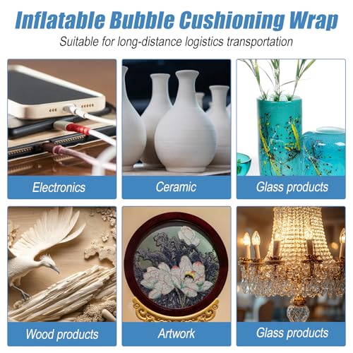 12"x200' Bubble Cushioning Wrap Roll for Packing Bubbles Packing Supplies Inflatable big bubble wrap with Pump Air for Shipping Moving Bottle Travel Protector Bags Heavy Duty