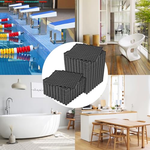 ToLanbbt Modular Interlocking Cushion 36P 11.8" x 11.8" Interlocking Rubber Floor Drain Holes Non-Slip Splicing Drainage Mats for Deck, Shower, Kitchen, Drain Pool, Sauna Bath, Indoor Outdoor (Black) - size: 36 PCS