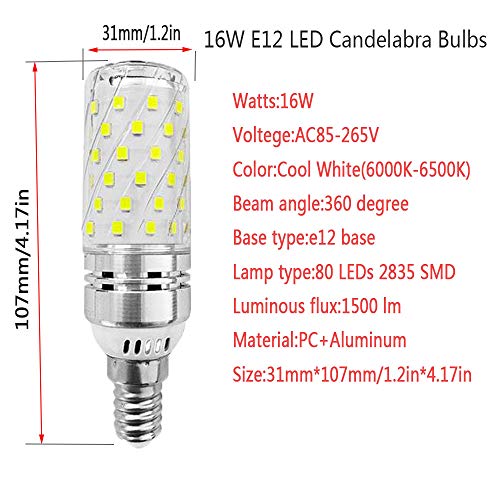 E12 LED Corn Bulbs 16W AC85-265V LED Candelabra Bulb (4 Pack) 80 LEDs 2835 SMD 1500LM 120W Incandescent Equivalent Decorative Candle Base E12 Corn LED Chandelier Bulbs