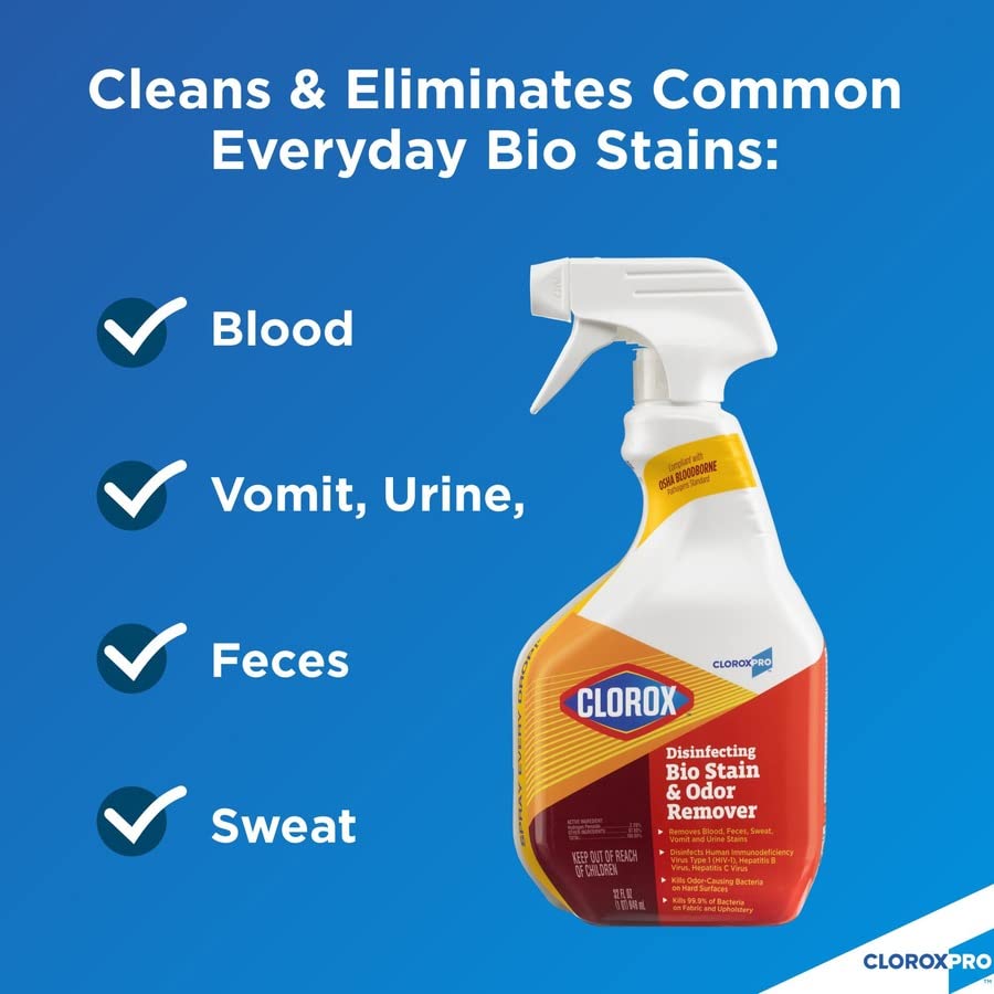 Clorox Disinfecting Bio Stain and Odor Remover, Fragranced, 32 oz Spray Bottle, 9/Carton
