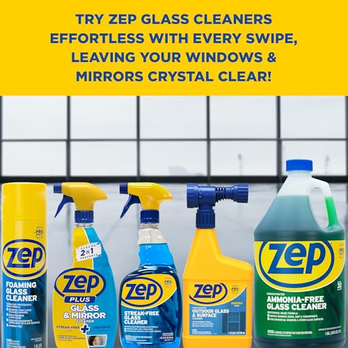 Zep Foaming Glass and Plexiglass Cleaner - 19 oz (Case of 4) ZUFGC19 – Foaming Formula that clings to Vertical Surfaces for Streak-Free Glass Cleaning