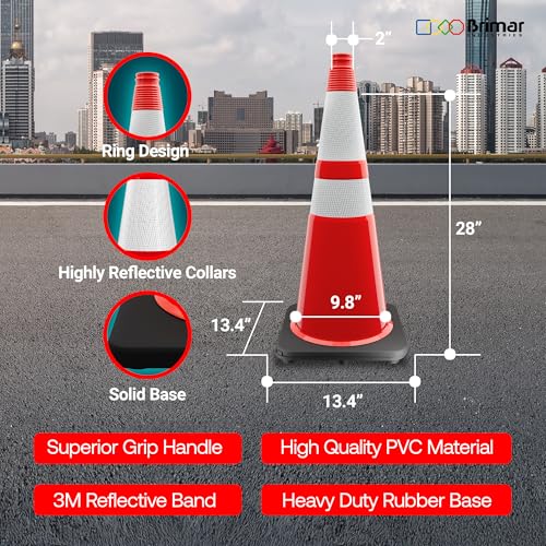 Brimar 28 Inch Traffic Cones 10 Pack, Orange PVC Safety Cones, MUTCD - size: 10 Pack
