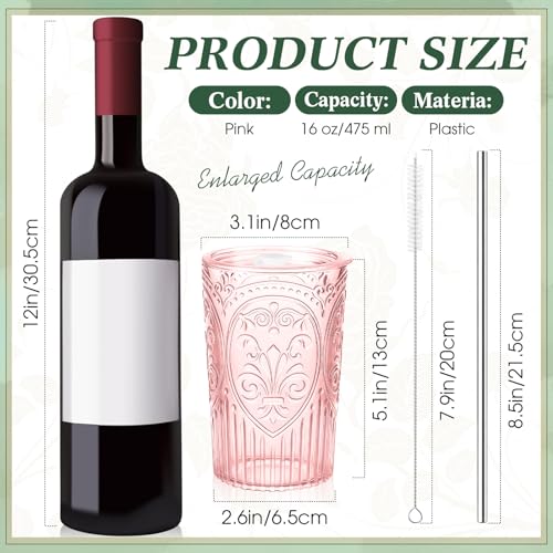 Wiwiqing 12 Set 16oz Vintage Tumbler with Lid and Straw Bulk, Pink - color: Pink