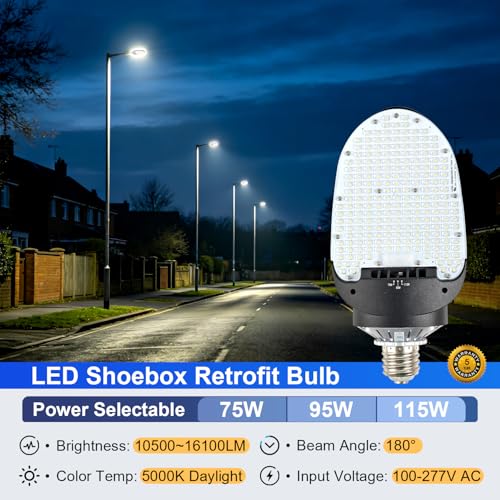 LED Shoebox Corn Light Bulb, 75/95/115W Selectable 5000K Rotatable E39 Base - size: 8 Pack