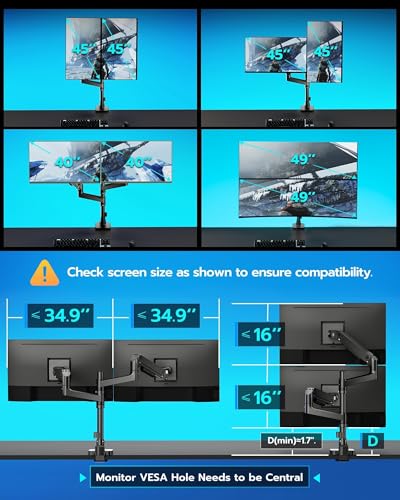 ARES WING Stacked Dual Vertical Monitor Arm with USB A/C for 17 to 49 Inch - color: Black with USB, size: with 18'' Pole