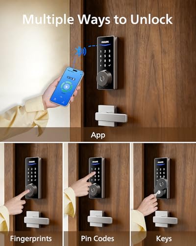 Philips Smart Deadbolt Lock with 2 Lever Handle, Keypad Front Door Lock Set - color: Nickel, style: Smart Lock Set