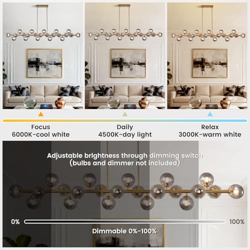 Modern Gold Chandelier Rectangle Pendant Light Sputnik Chandeliers Hanging Light Fixture 16-Light - color: Grey-70in