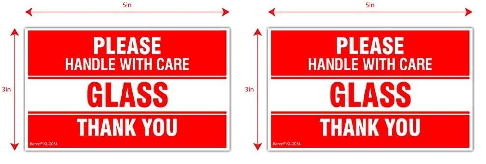 Kenco 3" X 5" Please Handle with Care Glass Thank You Stickers for Shipping and Packing - 500 Adhesive Labels Per Roll (Pack of 2) - size: 2 PACK