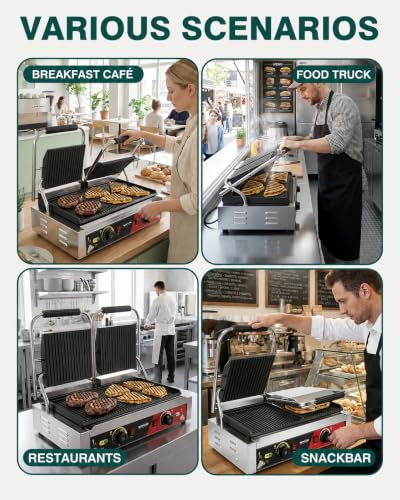 WantJoin Commercial Panini Press Sandwich Panini Maker - 3600W Fast Top & Bottom Heating, 19" x 9" Double Grooved Plates, Dual Temp Control, Sandwich Maker for Restaurant Food Truck
