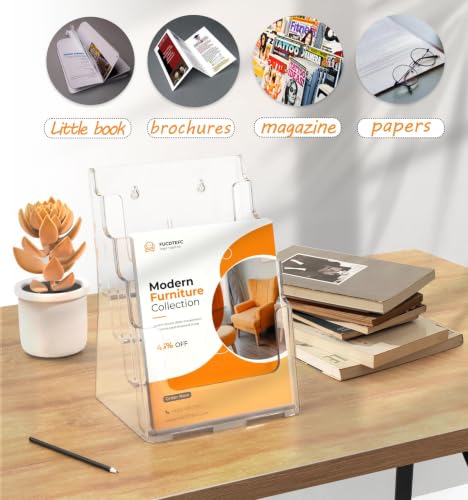 FUCDTEFC 2 Pack Acrylic Brochure Holder 8.5x11 & 4 x9 Inches, Clear 4 Tier Magazine Holder Brochure Display Stand w Removable Divider, Literature Pamphlet Flyer Holder for Wall Mount or Countertop - size: 2 Pack 4-Tier Brochure Holder