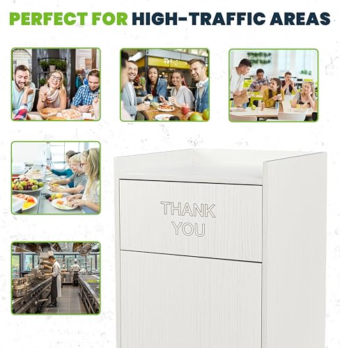 Alpine Restaurant Trash Can Cabinet with Tray Holder - Commercial 40 Gallon Garbage Receptacle Indoor for Restaurants, Cafeterias (White) - color: White