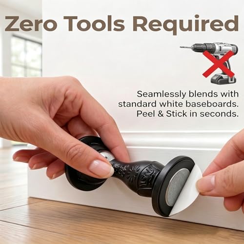 Magnetic Door Stopper 2-Pack, No-Drill Silicone Door Catch with Strong Magnet & Adhesive, Clear Wall Protector from Doorknob Dents, Heavy Duty Door Holder for Home & Office (Black) - color: Black
