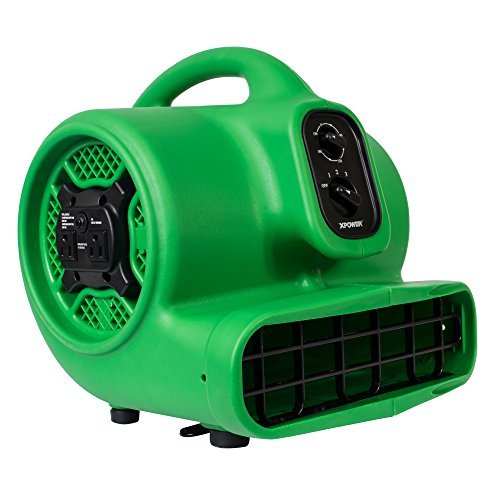 XPOWER P-430AT Medium Sized Air Mover, Carpet Dryer, Floor Blower, and Utility Fan- Features a Timer & Built-in Power Outlets – Green (18 Fans)