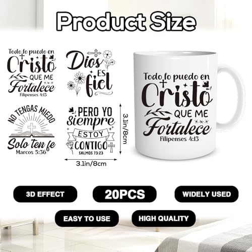 20 Sheets Spanish Bible Christian UV DTF Cup Wrap Transfer Decals - style: Black Spanish Bible