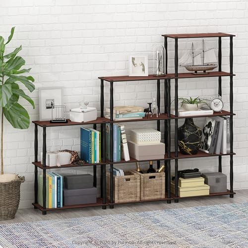 Furinno Turn-N-Tube 3-Tier Compact Multipurpose Shelf Display Rack with Classic Tube, Dark Cherry/Black - color: Dark Cherry, size: 3-Tier Classic Tube