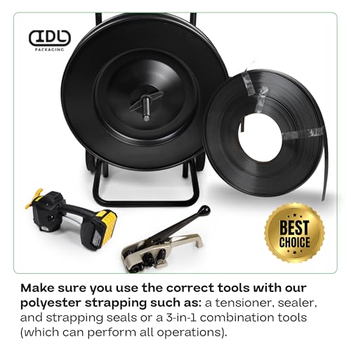 IDL Packaging 1/2" x .028" x 200' Mini Polyester (PET) Strapping Coil, 760 lbs Breaking Strength, Black - UV, Water and Rust Resistance - Flexible and Strong Packaging Banding - size: 1/2W" x 200L' (760 lbs BS)