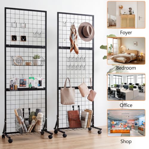 1.9' x 5.6' Grid Wall Panel, Movable Gridwall Display Rack with Hooks