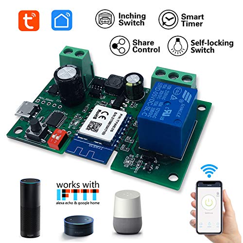WiFi Wireless Inching Relay Switch Momentary DIY Smart Home Remote Control DC 5-32V AC 90-250V Compatible With Alexa Echo IFTTT (Using TUYA/Smart Life APP) - color: DC1, size: Tuya