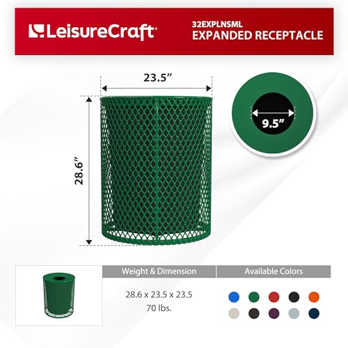 Leisure Craft 32 Gallon Commercial Outdoor Trash Can, Metal, Made in USA - color: Green