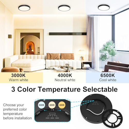 libtit Black Flush Mount Ceiling Light, 15W 1500Lm Thin Flat LED Lighting Fixture for Ceiling, 3000K-4000K-6500K & 7 Inch Modern Recessed Ceiling Lamp for Closet Kitchen Laundry Hallway - color: Black, size: 7In-1 Pack