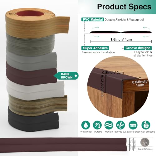 Flexible Wall Corner Protector, Peel and Stick Corner Trim Molding - color: Dark Brown, size: 1.6 in x 20ft
