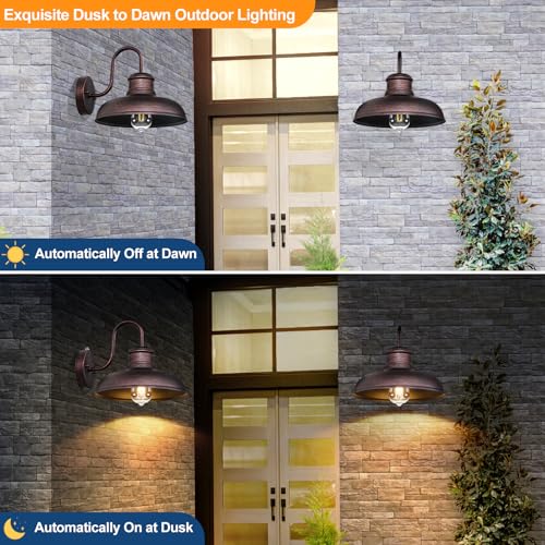 TOBUSA 2-Pack Dusk to Dawn Outdoor Wall Lights, Waterproof Farmhouse Gooseneck Barn Lights, 11.5'' Distressed Brown Outside Wall Sconces for House, Porch, Garage - color: Distressed Brown, size: 11.5 inch