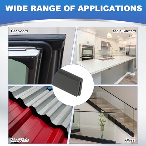 PATIKIL 3/64" Rubber Edge Trim, 6.6 ft Flexible U Channel Flat Bottom - size: 6.6ft x 0.04" x 0.14" x 0.4"