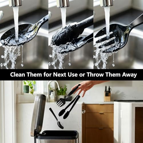 Plastic Serving Utensils, Disposable Tongs Spoons Forks for Food - size: 48PCS