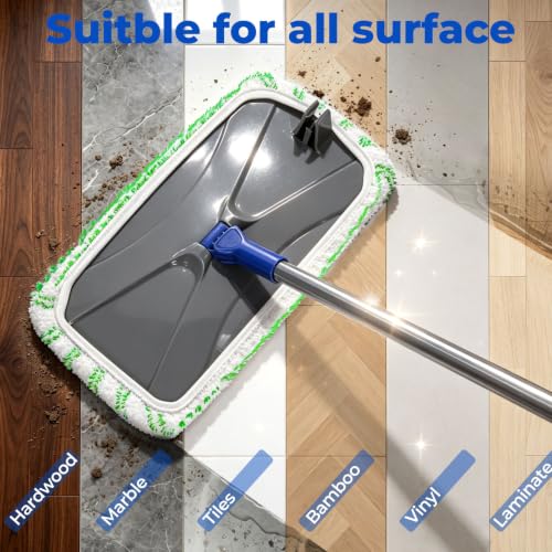 Masthome Microfiber Flat Mop,16" Head with 5 Washable Pads - color: Green Extra Large