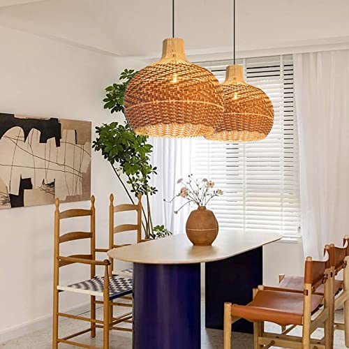 Arturesthome Rattan Pendant Lights, Wicker Chandelier Boho Basket Lighting Fixture, Natural Woven Hanging Lamp for Kitchen Island Sink Coffee - size: 40cmx35cm
