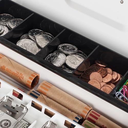 Cash Box with Money Tray and Combination Lock, Money Box for Cash Register - color: White