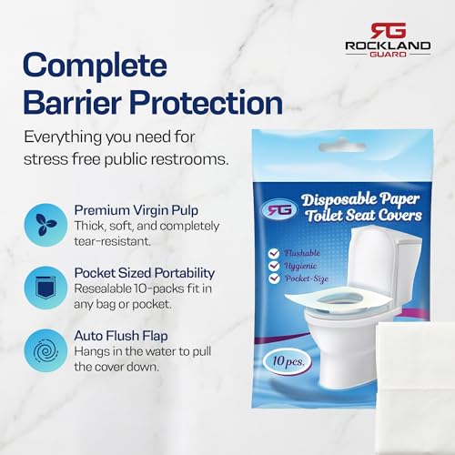 Rockland Guard Disposable Toilet Seat Covers - Flushable Paper Travel Pack - 100 Count (10 Resealable 10-Packs) - Portable Potty Training & Bathroom Hygiene Essentials for Adults & Kids