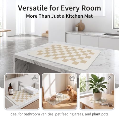 Mellon Drying Mat Fits Under Coffee Maker & Espresso Machine - color: Beige Checkered
