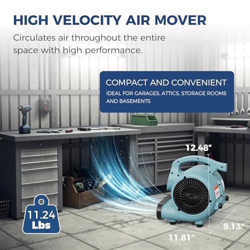 ALORAIR 3 Speed Air Mover Blower Fan 115W 600CFM Utility Floor Fan - Blue - color: GF600A Air Mover in Blue