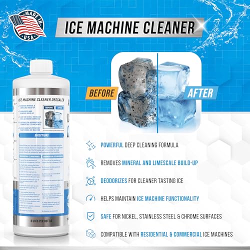 ACTIVE Ice Machine Cleaner Maker Descaler - 32 fl oz (8 Uses) Nickel Safe Ice Maker Cleaner Solution - Compatible with Whirlpool 4396808, Scotsman,Manitowoc,Hoshizaki, GE Opal Cleaning Kit - USA Made - style: 32 oz Descaling Solution for Ice Maker