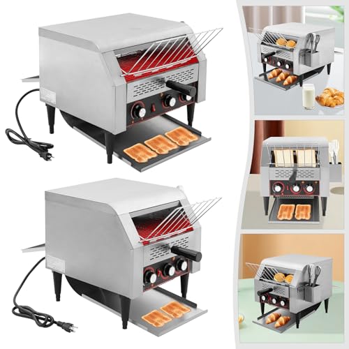 Conveyor Toaster, Electric Commercial Restaurant Industrial Conveyor Toaster 7 Speed Heavy Duty Bread Baker Machine with Box & Clip for Baking Toast, Sandwiches, Pineapple Buns (450 Slices/H)