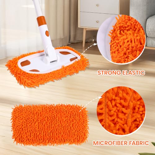 Microfiber Wet Dry Floor Mop, 4 Reusable Pads, 360° Swivel, 52" Handle - color: Orange