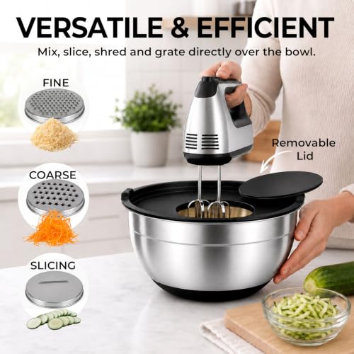 Parmedu Stainless Steel Nesting Mixing Bowls with Airtight Lids Set of 5
