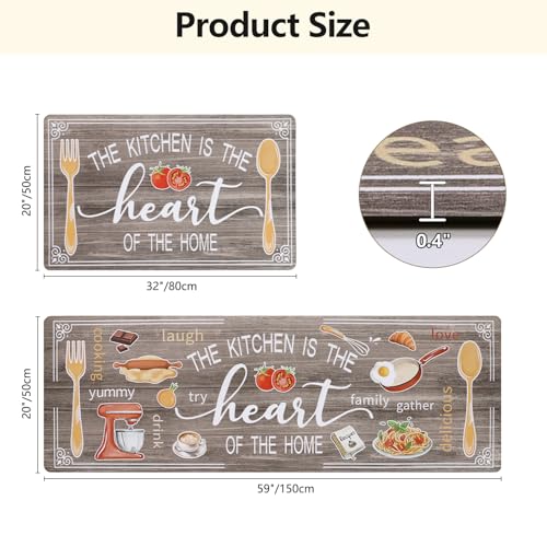Yamaziot Anti Fatigue Kitchen Rug Set of 2, Non-Slip Cushioned Floor Mats - color: Brown, size: 20"x32"+20"x59"