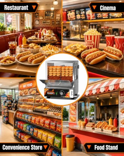 WantJoin Hot Dog Steamer Machine - 28.8QT Commercial Electric Hotdog Machine with Bun Warmer Tempered Glass Stainless Steel Steamer Machine for 95-105 Sausages and 30-40 Buns - color: Silver, size: 28.8QT