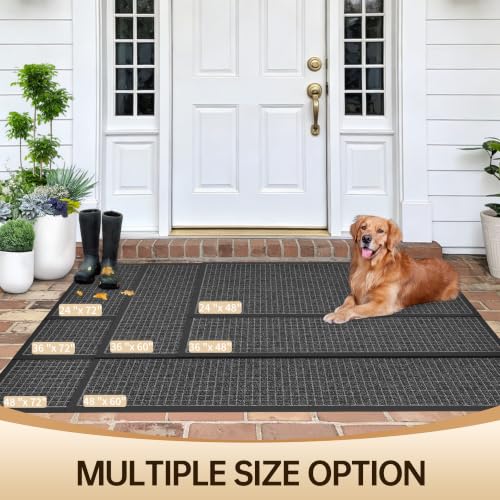 Amyracel Front Door Mat 2'x4', Heavy Duty Waterproof Indoor Outdoor Doormat - color: Grey Squares, size: 4' x 2' (Rectangular)