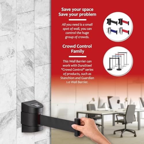 DuraSteel Wall Mount Crowd Control Retractable Belt Barrier - 6.5 Ft Black Retractables Barrier Belt w/ABS Casing Do Not Enter Crowd Control Barriers Line Divider NOT Stanchions with Retractable Belts - color: Black Belt, size: Guardian 2.0 Black Case