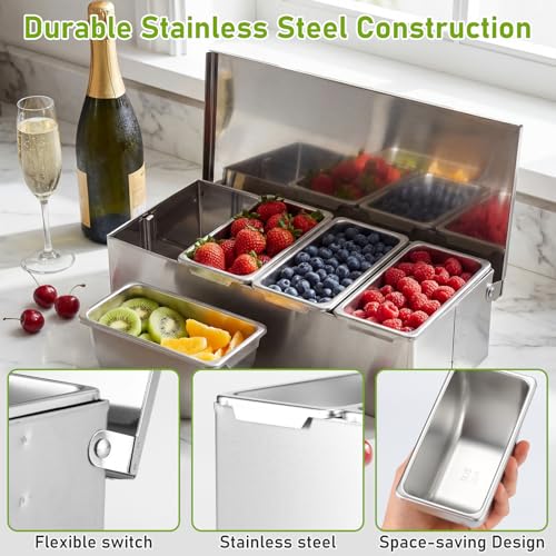 4 Compartments Stainless Steel Chilled Condiment Garnish Tray - size: 4 Compartments